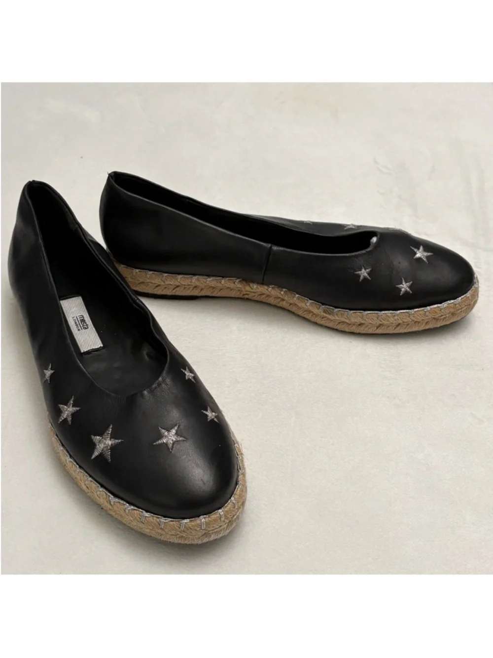Miista Black Star-Embroidered Espadrille Flats Size 40